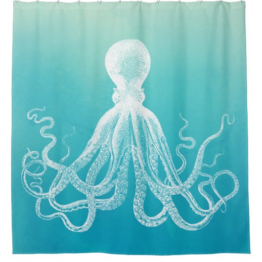 White octopus Unique Aqua Blue Ombre Gradient Douchegordijn (Voorkant)