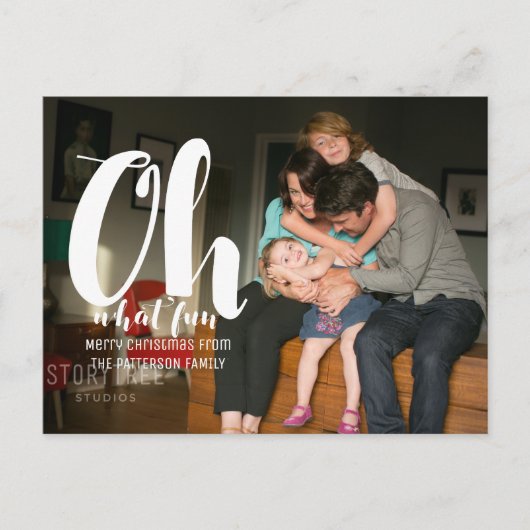 White Oh What Fun Holiday Photo Carte postale (Devant)