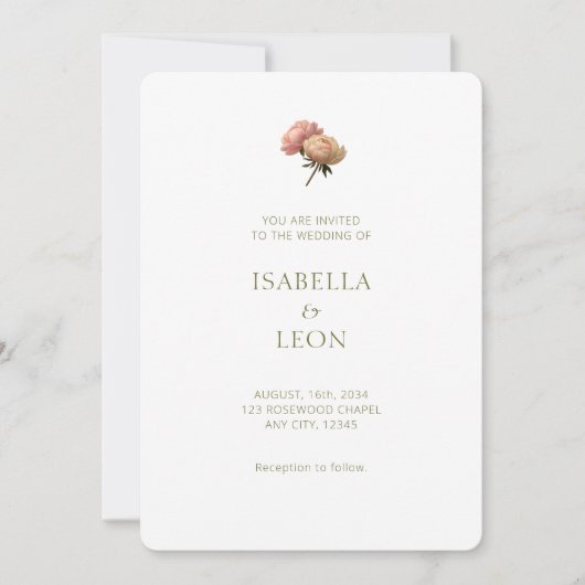 White & Olive | Blush Rose Wedding Invitation (Devant)