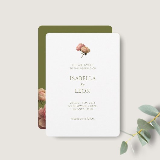 White & Olive | Blush Rose Wedding Invitation