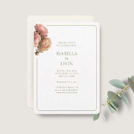 White & Olive | Blush Rose Wedding Invitation Kaart