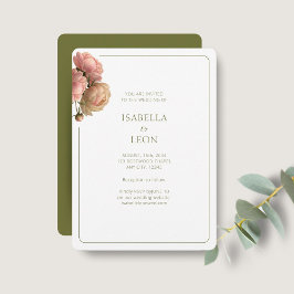 White & Olive | Blush Rose Wedding Invitation Kaart