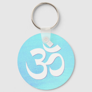 White OM Symbol Turquoise Blue Shimmery Kijk Sleutelhanger