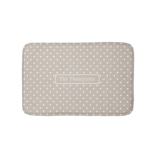 White On Beige Polka Dots Pattern With Custom Name Badmat (Voorkant)