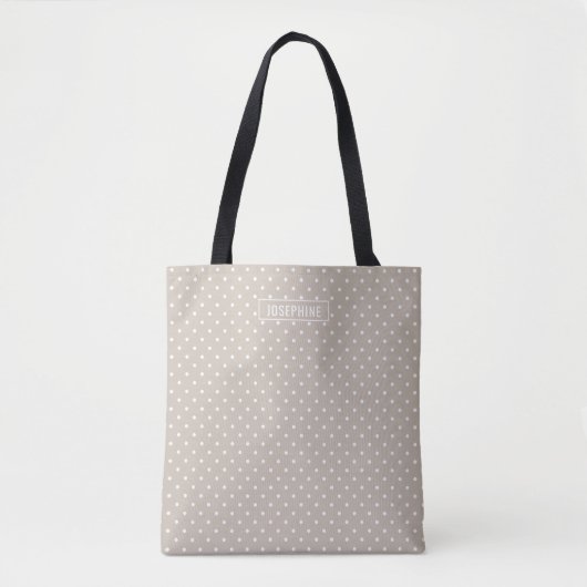 White On Beige Polka Dots Pattern With Custom Name Draagtas (Voorkant)