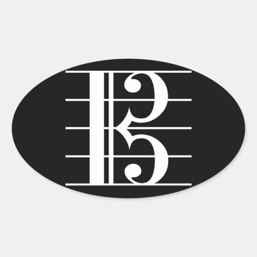 White-on-Black Alto Clef Ovale Sticker (Voorkant)