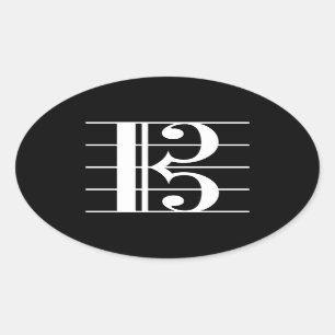 White-on-Black Alto Clef Ovale Sticker