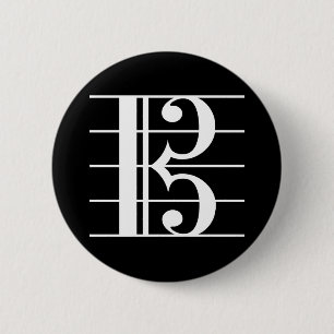 White-on-Black Alto Clef Ronde Button 5,7 Cm