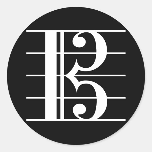 White-on-Black Alto Clef Ronde Sticker (Voorkant)