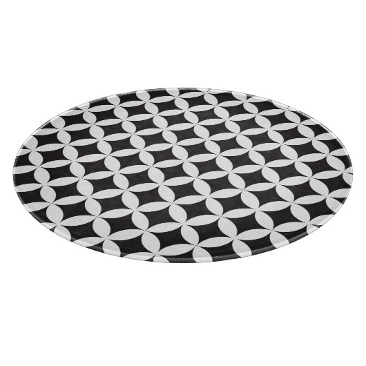 White on Black Diamond Geometric Pattern Snijplank (Hoek)