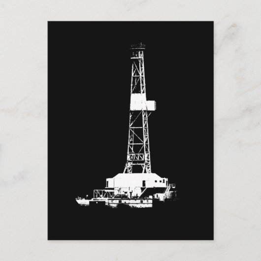 White on Black Drilling Rig Silhouette Briefkaart (Voorkant)