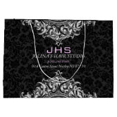 White on Black  Floral Ornament Groot Cadeauzakje (Achterkant)