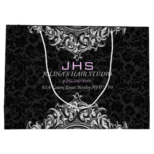 White on Black Floral Ornament Groot Cadeauzakje (Achterkant)