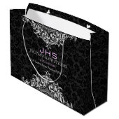 White on Black  Floral Ornament Groot Cadeauzakje (Achterkant Gekanteld)