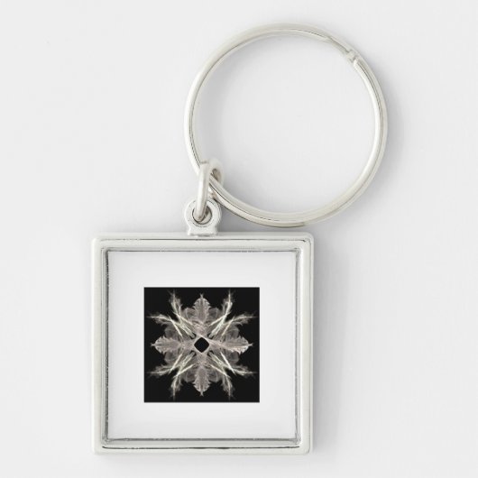White on Black Fractal Art Design Sleutelhanger (Voorkant)