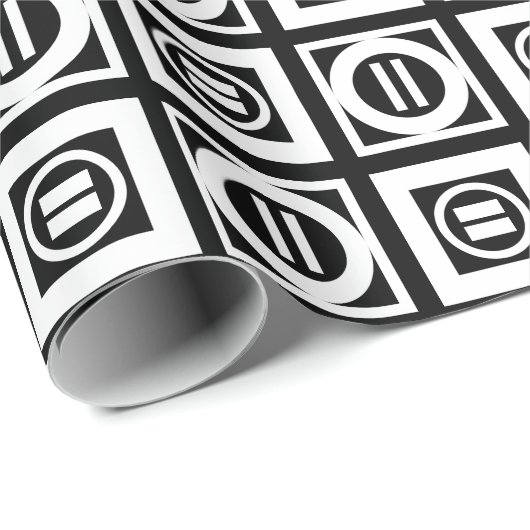 White on Black Geometric Equal Sign Pattern Cadeaupapier (Rol Hoek)