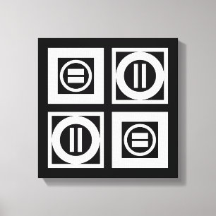 White on Black Geometric Equal Sign Pattern Canvas Afdruk