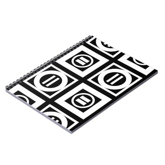 White on Black Geometric Equal Sign Pattern Notitieboek (Linkerzijde)