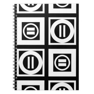 White on Black Geometric Equal Sign Pattern Notitieboek