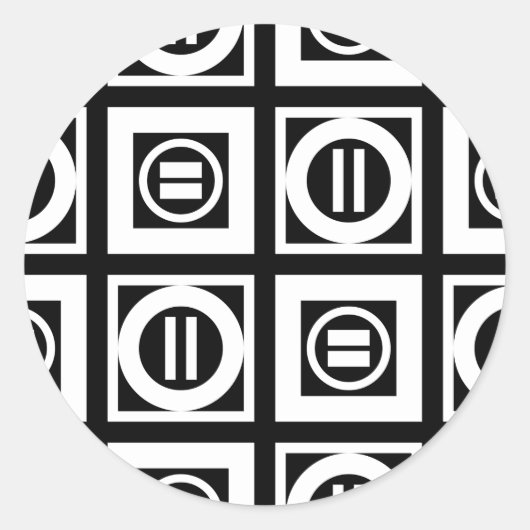 White on Black Geometric Equal Sign Pattern Ronde Sticker (Voorkant)