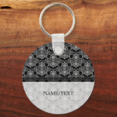 White on Black Geometric Pattern Swirls Sleutelhanger (Voorkant)