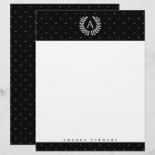 White On Black Laurel Monogram Polka Dot Pattern Briefhoofd (Voorkant / Achterkant)