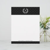 White On Black Laurel Monogram Polka Dot Pattern Briefhoofd (Staand voorkant)
