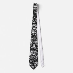 White on Black Paisley Pattern Design Stropdas