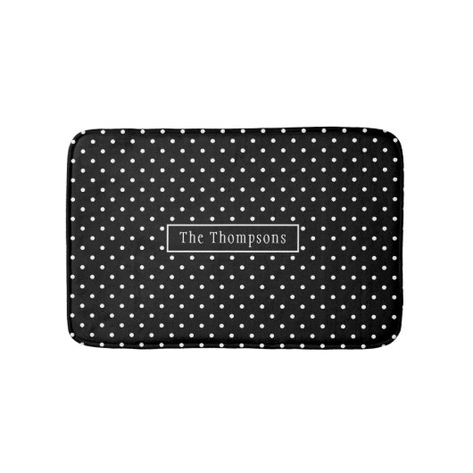 White On Black Polka Dots Pattern With Custom Name Badmat (Voorkant)