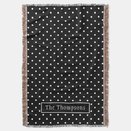 White On Black Polka Dots Pattern With Custom Name Deken (Voorkant Verticaal)