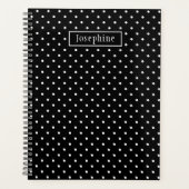 White On Black Polka Dots Pattern With Custom Name Planner (Voorkant)