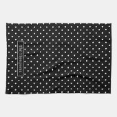 White On Black Polka Dots Pattern With Custom Name Theedoek (Horizontaal)