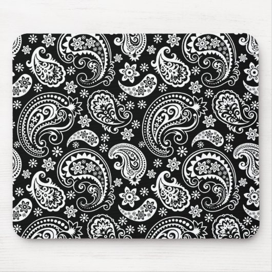 White on Black Retro  Paisley Pattern Design Muismat (Voorkant)