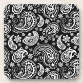 White on Black Retro Paisley Pattern Drankjes Onderzetter (Voorkant)