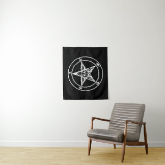 White on Black Satanic Altar Tapestry Wandkleed