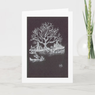 White on Black Winter Landscape Drawing Feestdagen Kaart