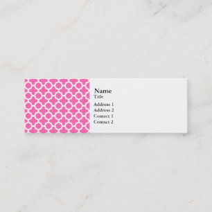 White on Hot Pink Quatrefoil Pattern Mini Visitekaartje