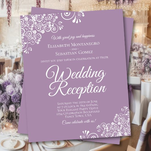 White on Lavender BUDGET Wedding Reception Invite