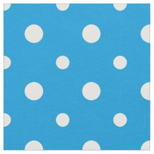 White on Sky Blue Polka Dots Daisy Chain Fabric Stof