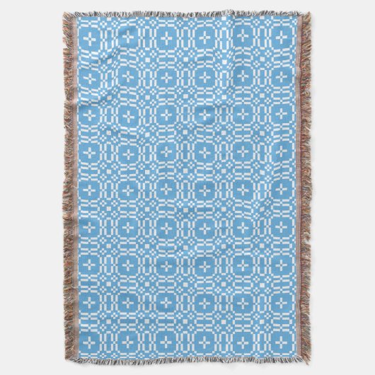 White on Sky Blue Welsh Tapestry Pattern Blanket Deken (Voorkant Verticaal)