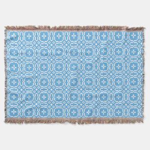 White on Sky Blue Welsh Tapestry Pattern Blanket Deken