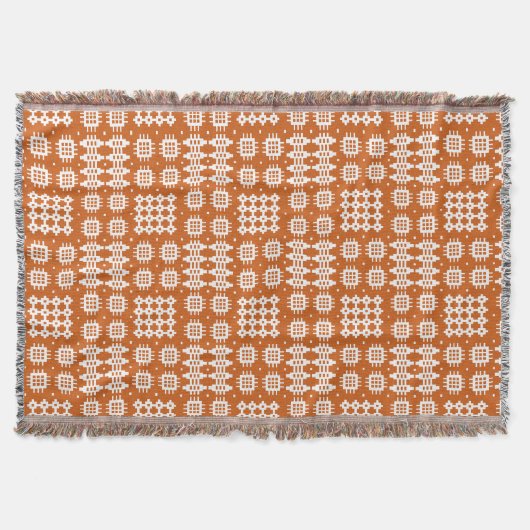 White on Tan Welsh Tapestry Pattern Throw Blanket Deken (Voorkant)