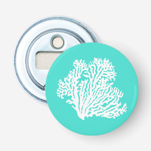 White on Turquoise Coastal Decor Coral Button Flesopener
