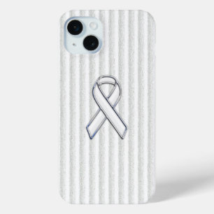 White on White Ribbon Awareness Stripes iPhone 15 Mini Hoesje