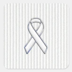 White on White Ribbon Awareness Stripes Vierkante Sticker