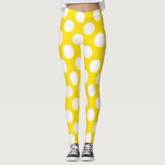 White On Yellow Polka Dot Leggings (Voorkant)