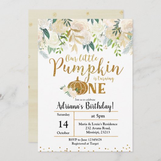 White onze kleine pompoen draaien één uitnodiging (Voorkant / Achterkant)