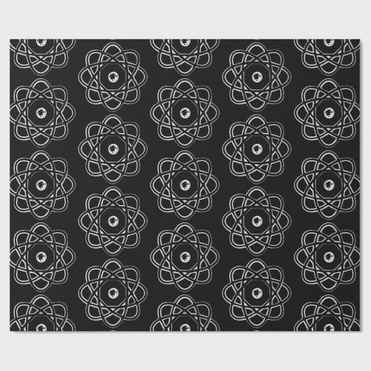 White op Black Atom Symbols Cadeaupapier (Vlak)