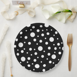 White op Black Polka Dot Pattern Papieren Bordje