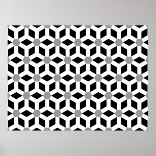 White op Black Tiled Hex Poster